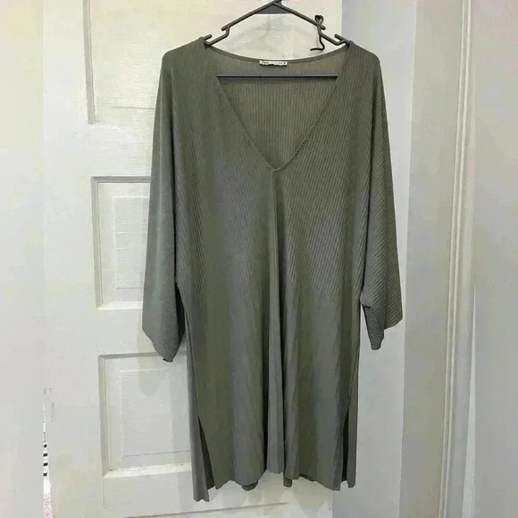ZARA olive green lightweight flowy‎ dress size large - Picture 1 of 7